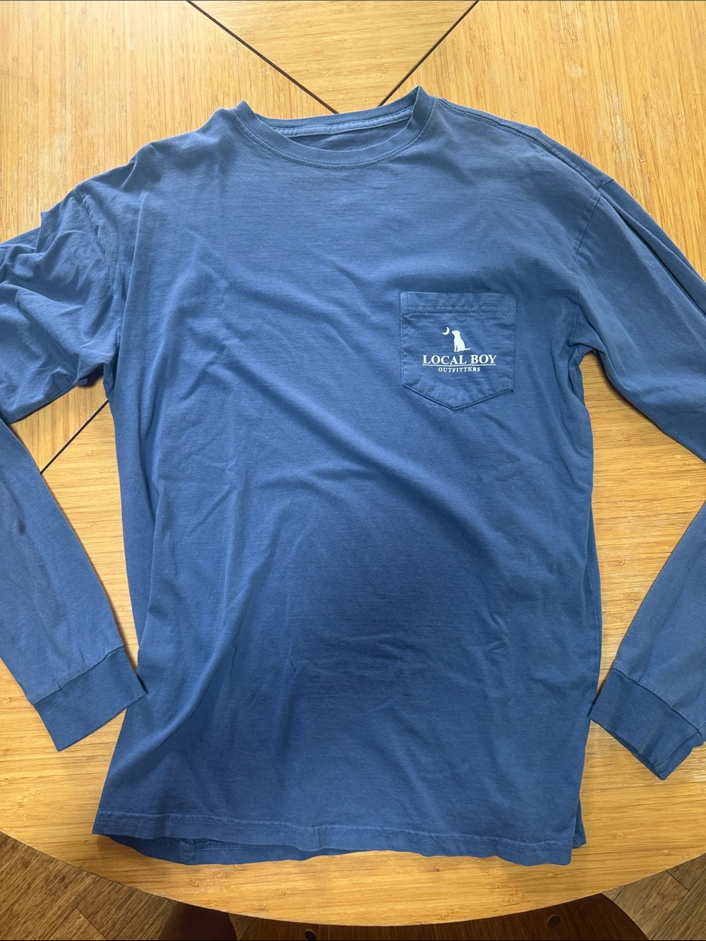 Local Boy Outfitters Men’s Long-Sleeve Pocket Tee in Navy NC waterways on back